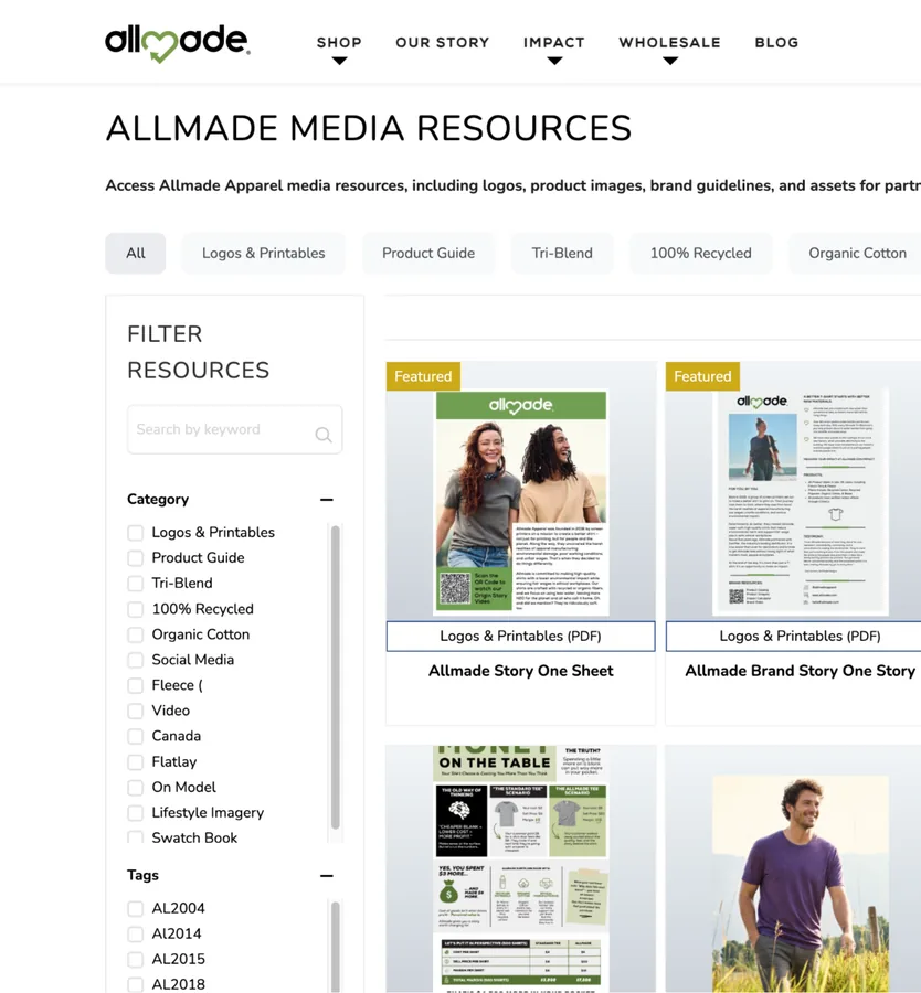 Allmade brand asset library built with ResourceHub