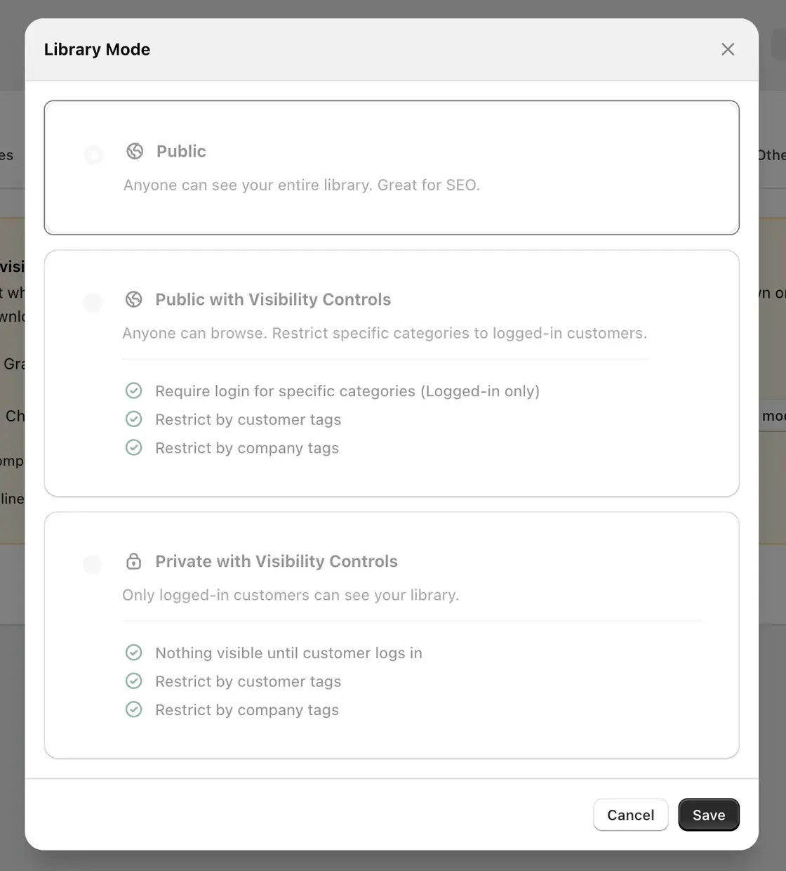 ResourceHub Library Mode selection modal