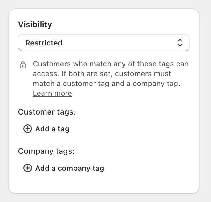 ResourceHub Restricted visibility settings showing customer and company tags