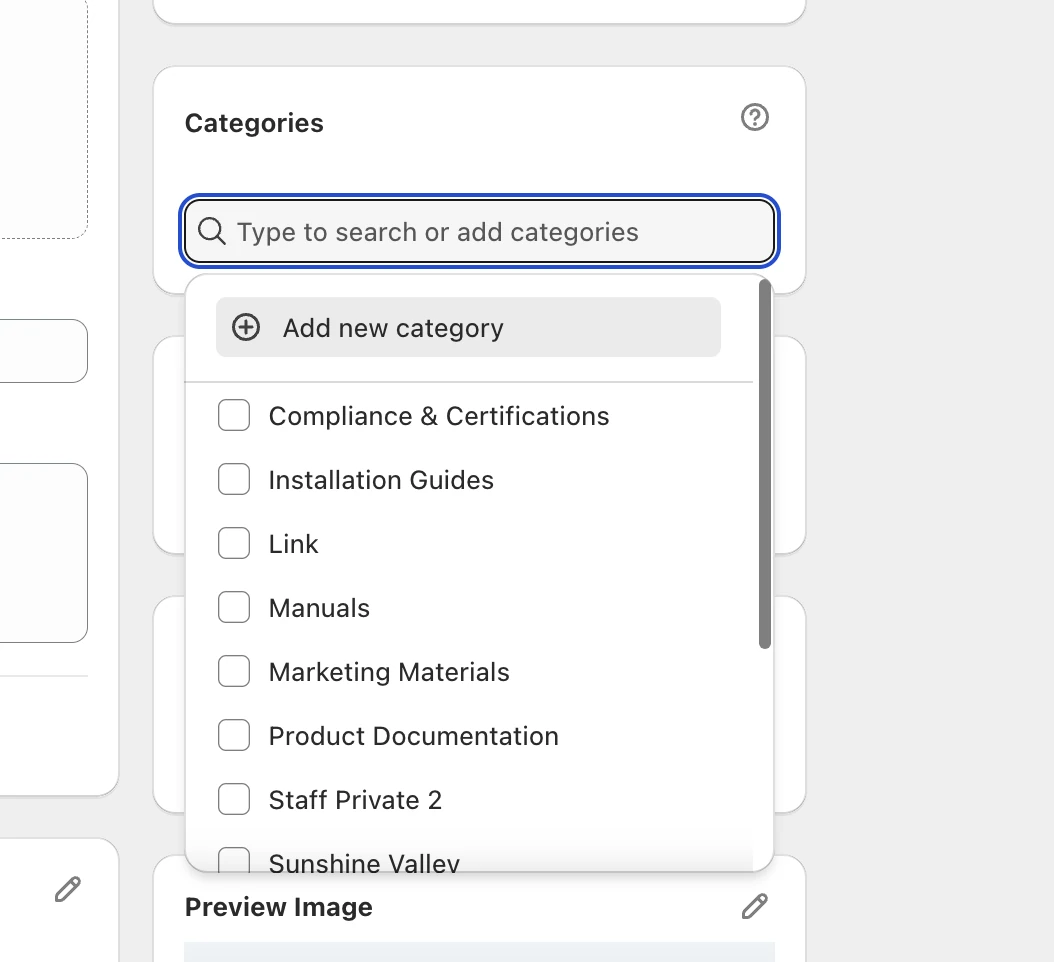 Categories field while adding or editing a resource
